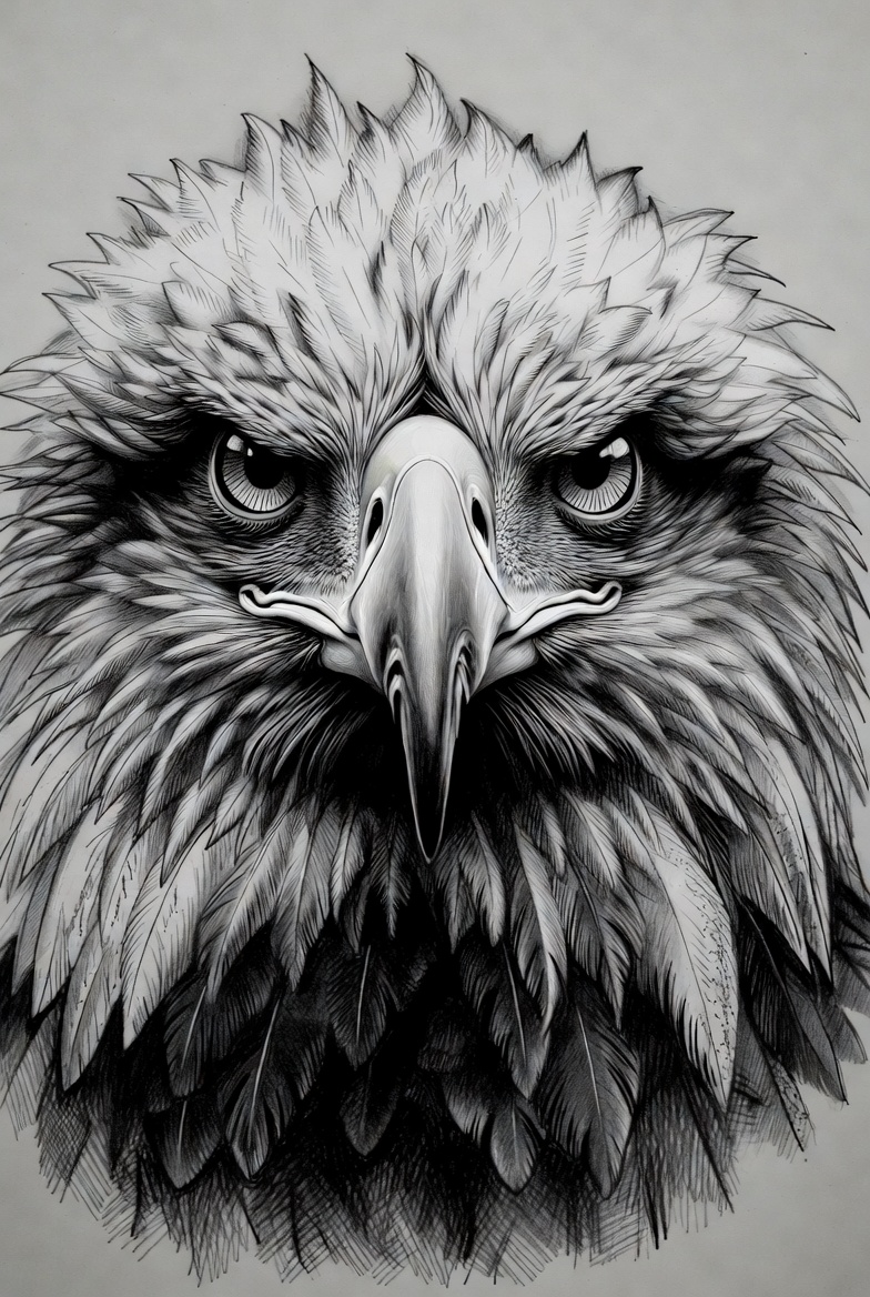 Realistic eagle sketch in pencil