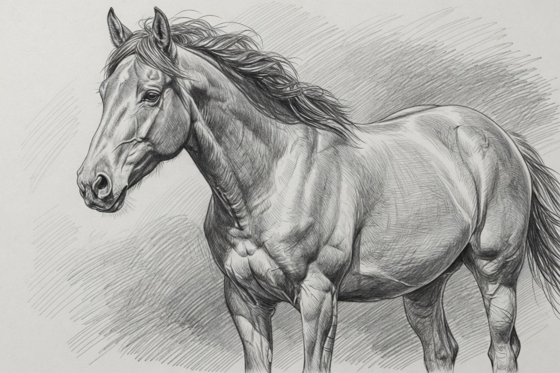 Realistic horse portrait sketch