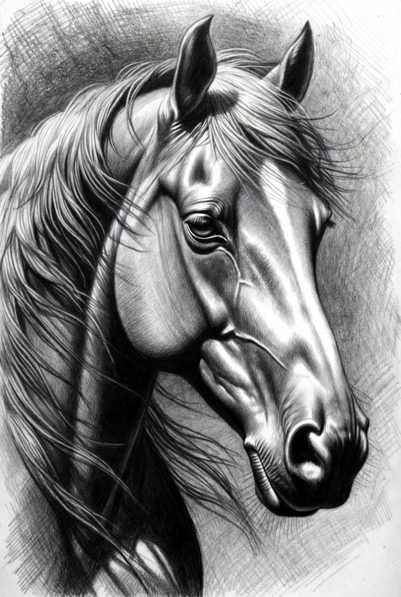 Realistic horse sketch in pencil
