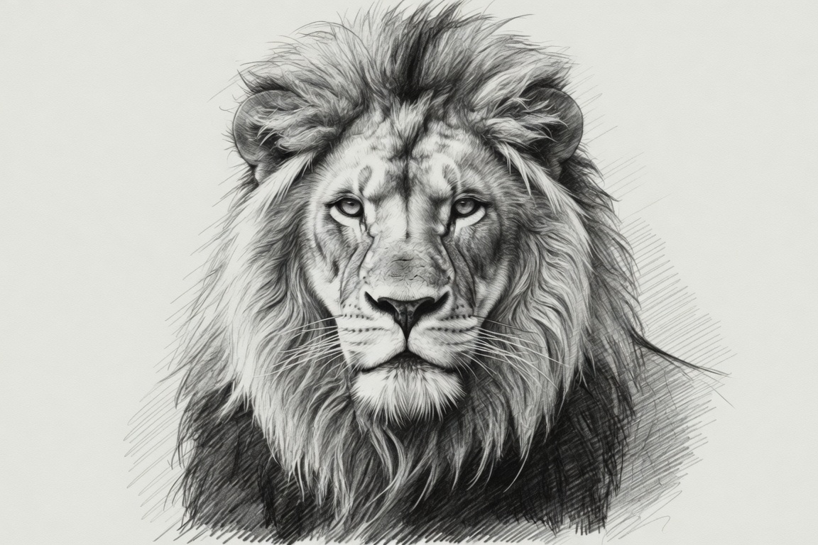 Side view realistic lion sketch