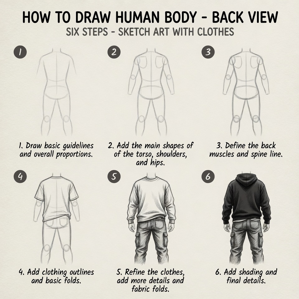 Reference image for drawing the human body back view