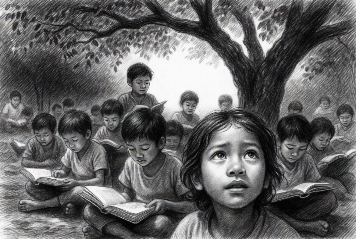 Children learning under a tree - Education for all