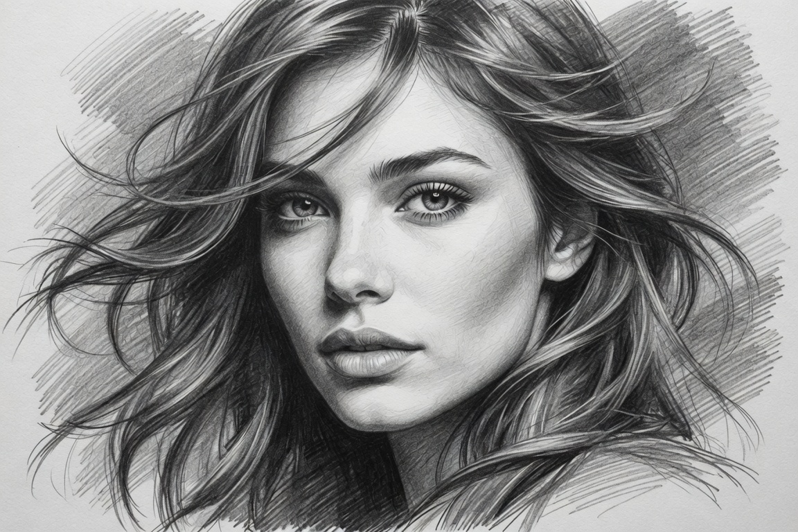 Realistic pencil portrait of a woman
