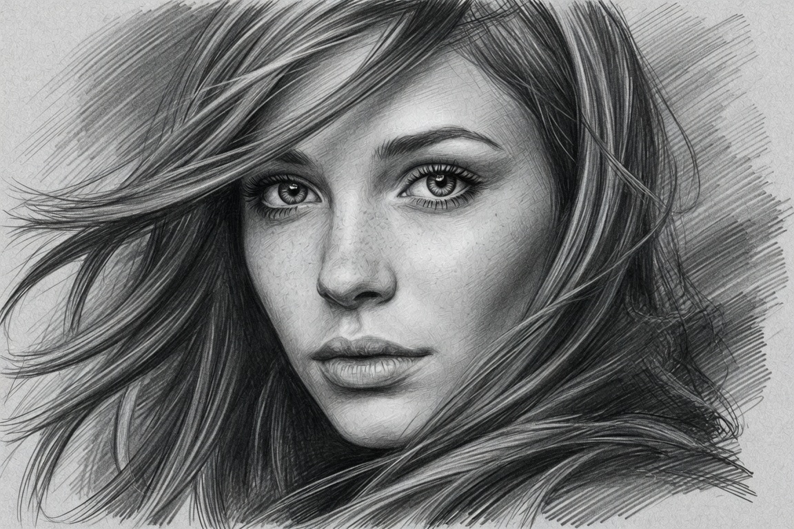 Realistic pencil portrait of a young woman