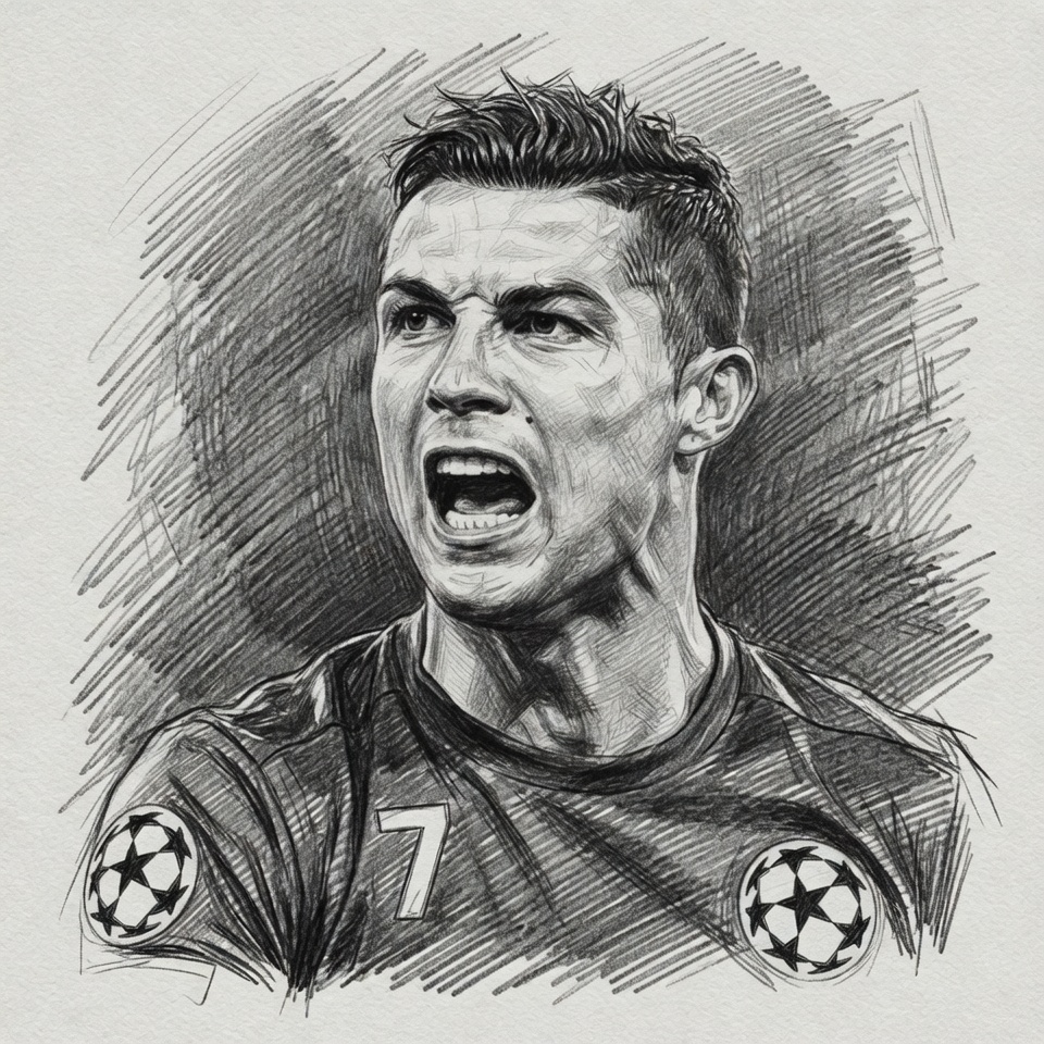 Realistic pencil portrait of Cristiano Ronaldo