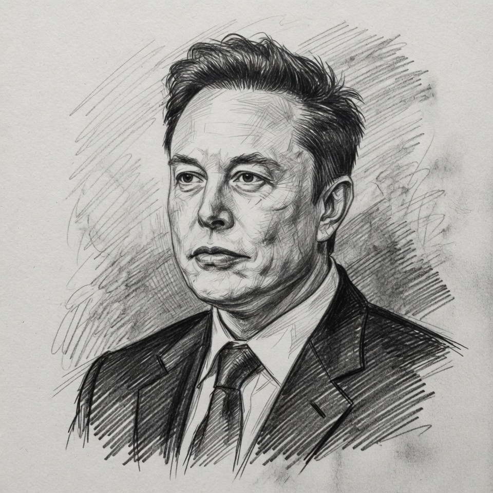 Realistic pencil portrait of Elon Musk
