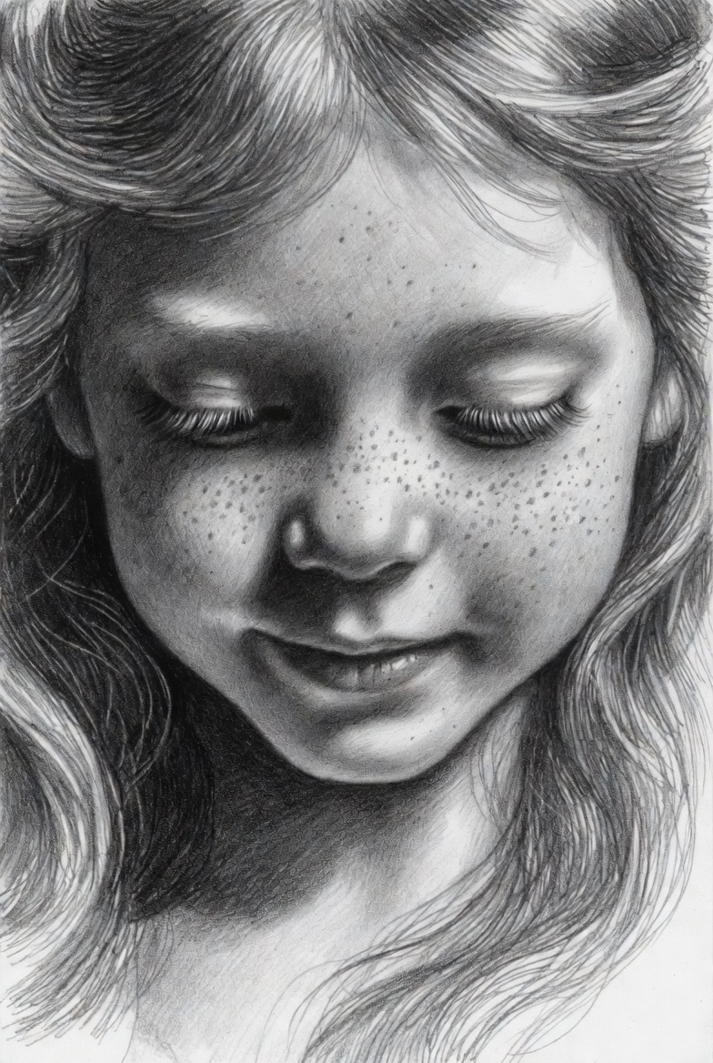 Realistic pencil portrait of a girl