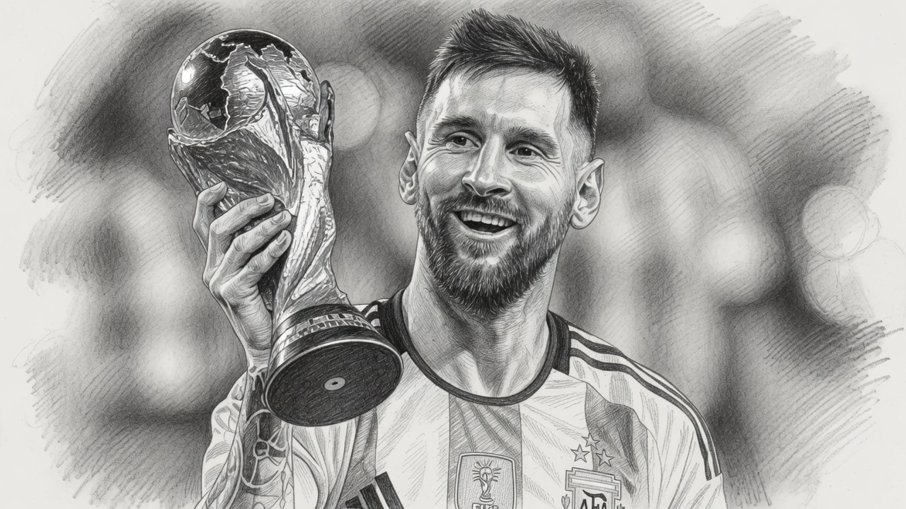 Realistic pencil portrait of Lionel Messi