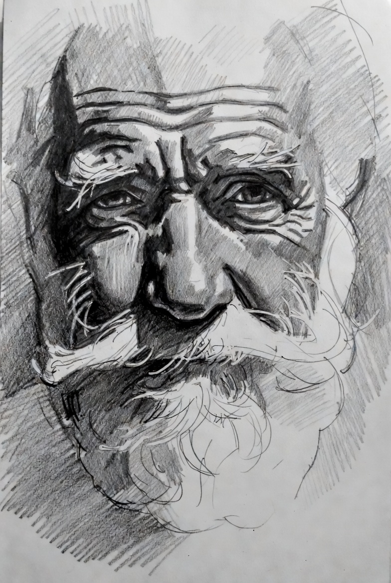 Realistic pencil portrait of an elderly man