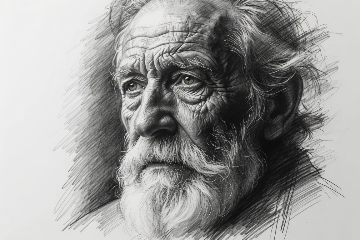 Realistic pencil portrait of an old man
