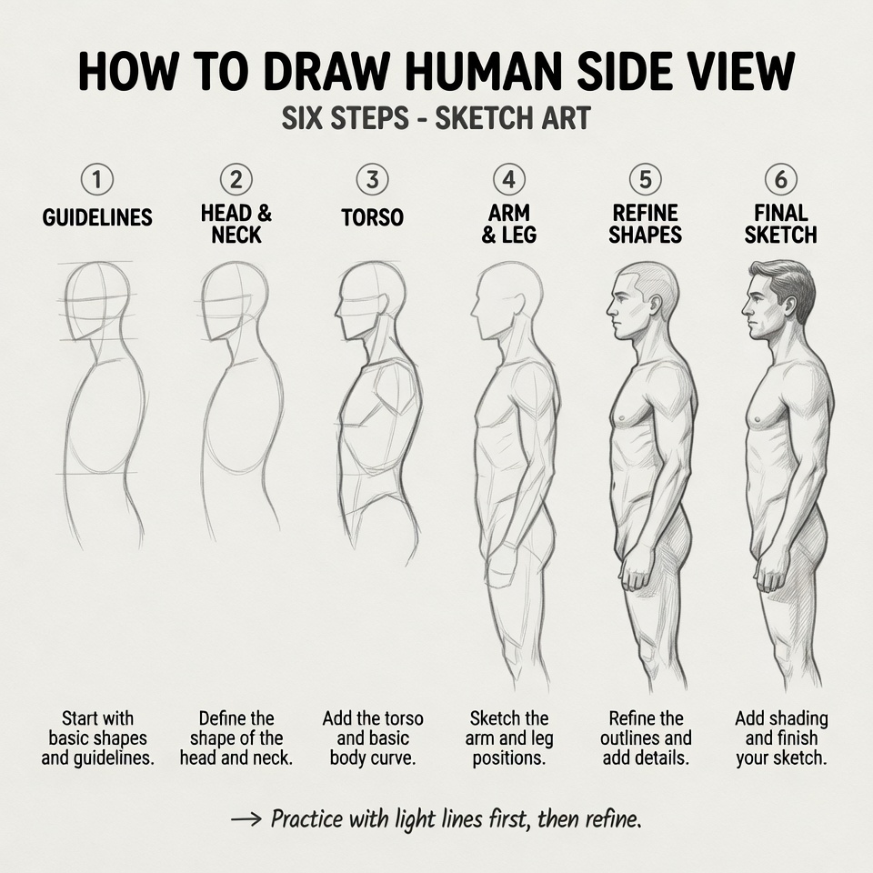 Reference image for drawing the human body side view