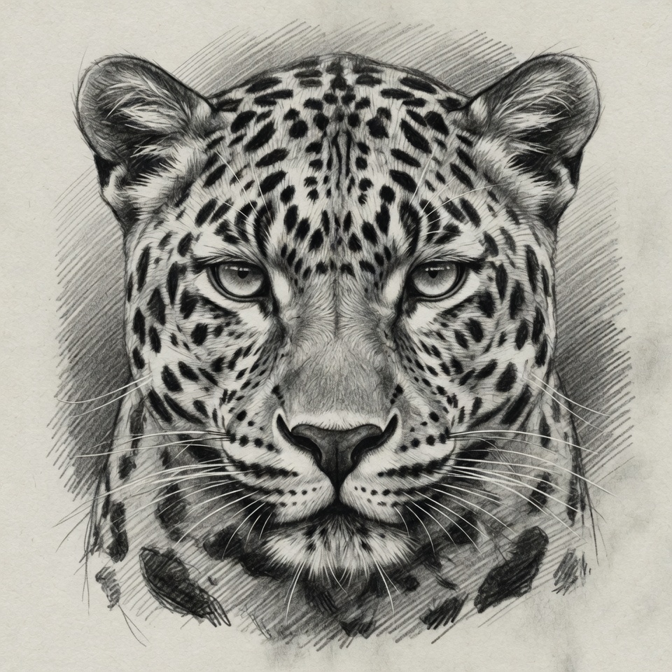 Leopard pencil drawing progress reference