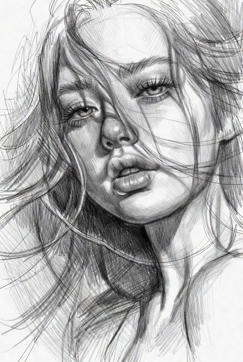 Realistic pencil portrait of a woman